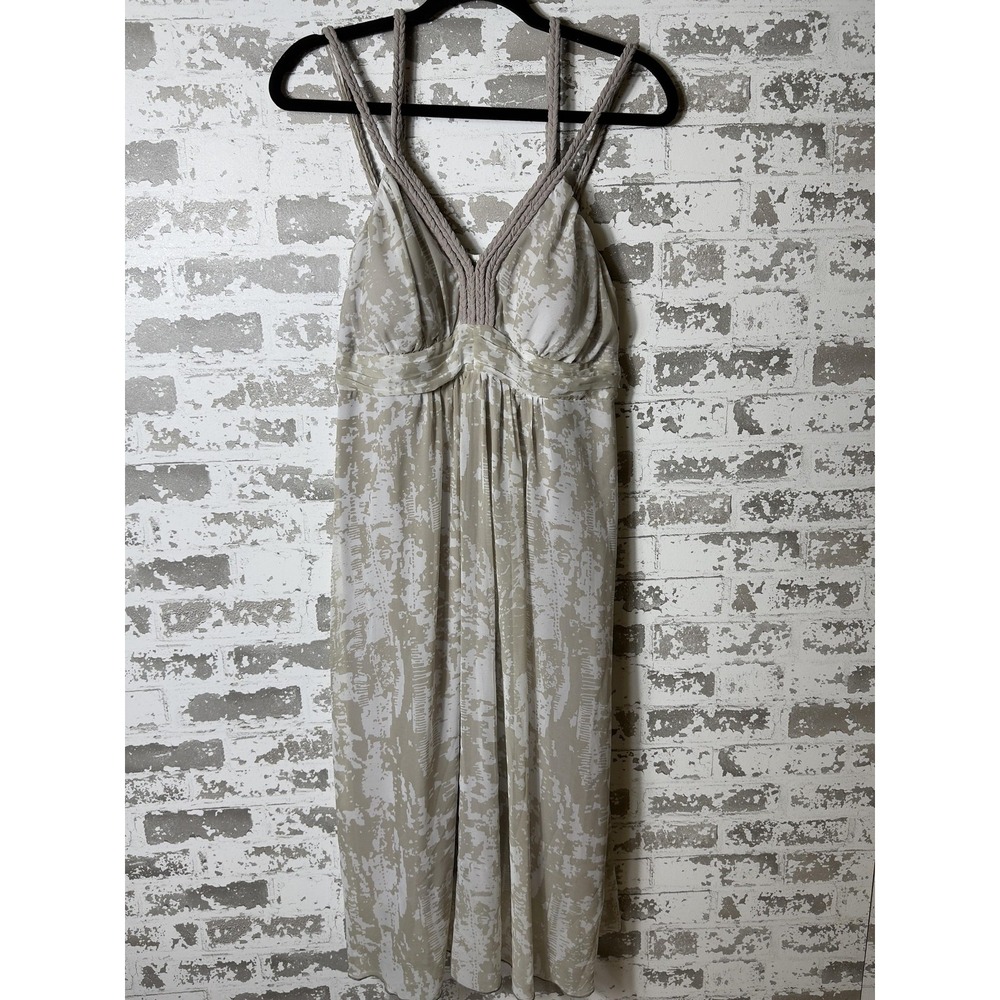 Soft Surroundings Dress Womens Large Taupe Ivory Midi Braided Strap V Neck‎ Boho